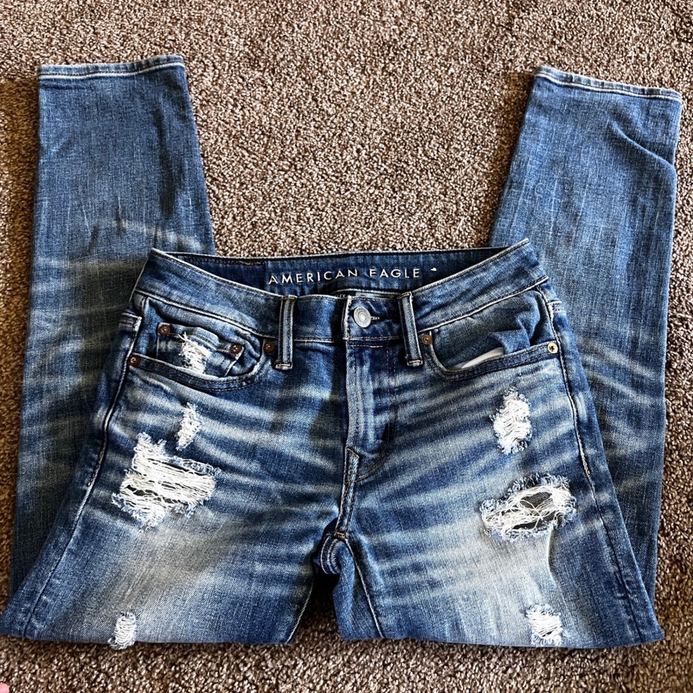 American Eagle Jeans Womens 26x28 Air Flex Temp Tech‎ Athletic Fit Distressed